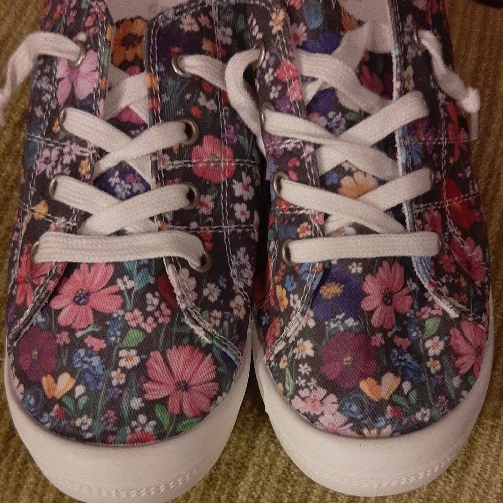 Pink and Purple Floral Sneakers with White Laces NWT